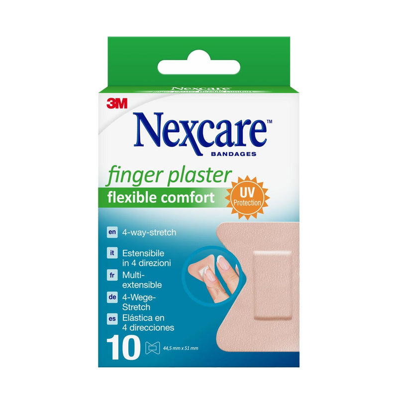 Front of Nexcare Finger Flexible Comfort Plasters, 4.45 x 5.1cm, 10 pack