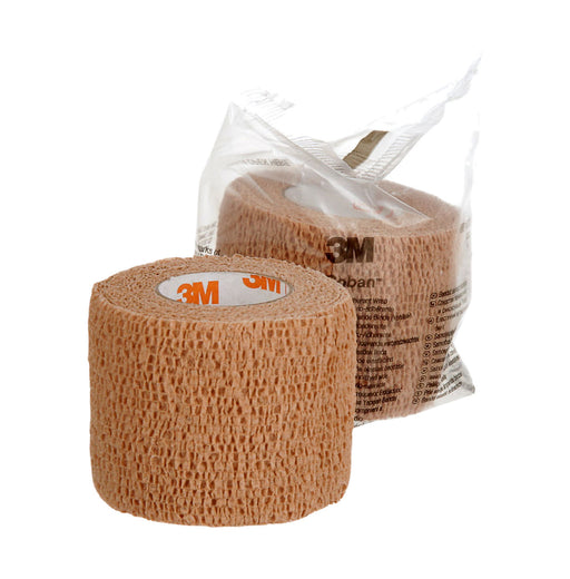 Solventum 3M Coban Self-Adherent Tan Wrap 5cm x 4.5m 1582, roll with packaging