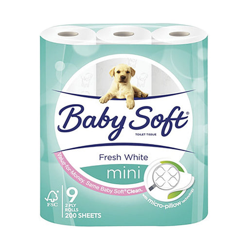 Baby Soft 2-Ply Toilet Tissue Mini White 9 Rolls