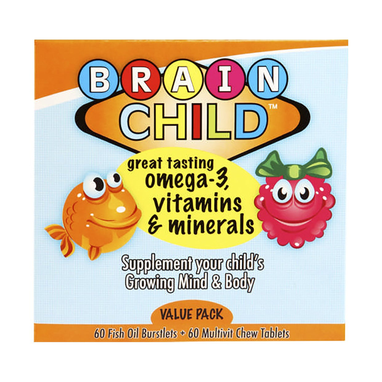 Brain Child Omega3, Vitamins & Minerals 60 Fish Oil Burstlets and 60