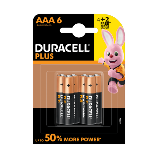 Duracell Plus AAA Alkaline Batteries x 6 Batteries