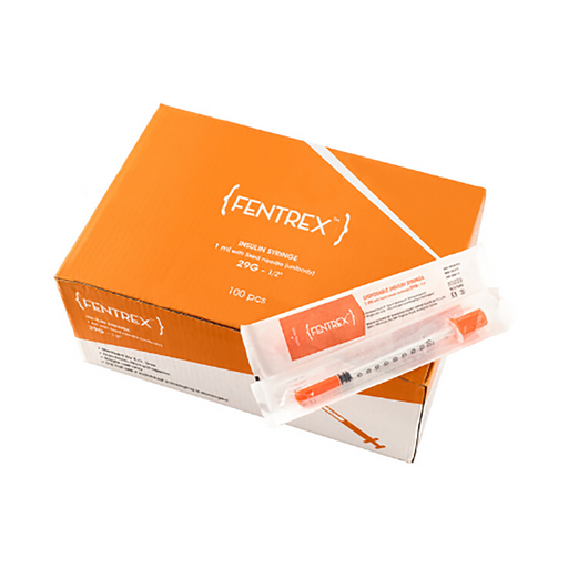 Fentrex Insulin Syringe 1ml 29g Needle x 100 Syringes