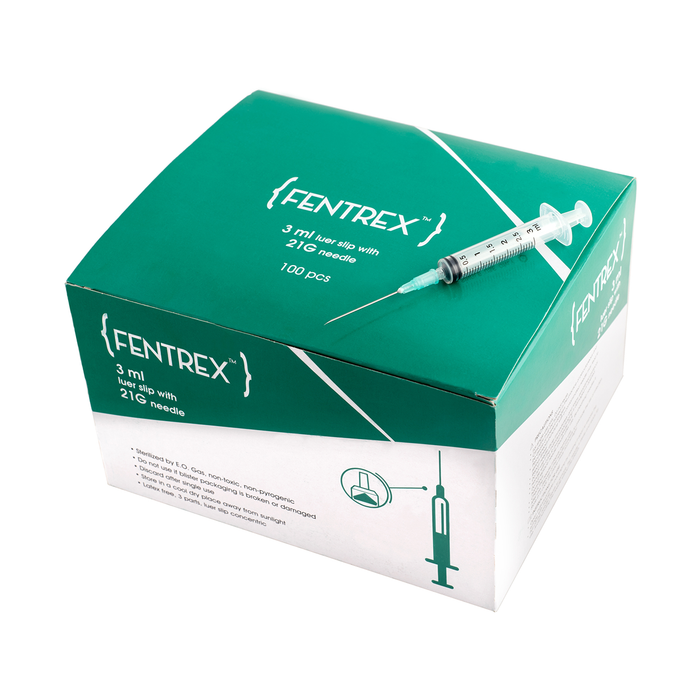 Fentrex Syringe 3ml Luer Slip 21g Needle X 100 Syringes