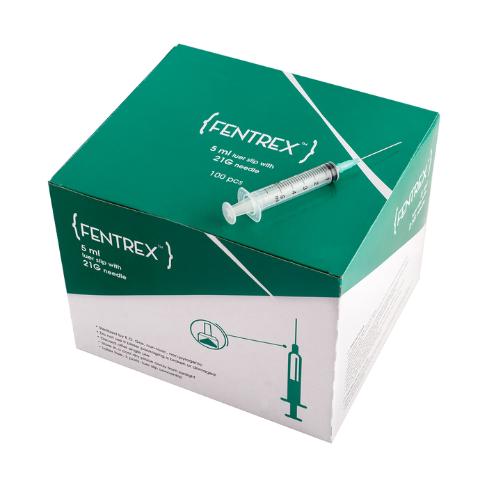 Fentrex Syringe 5ml Luer Slip 21g Needle X 100 Syringes
