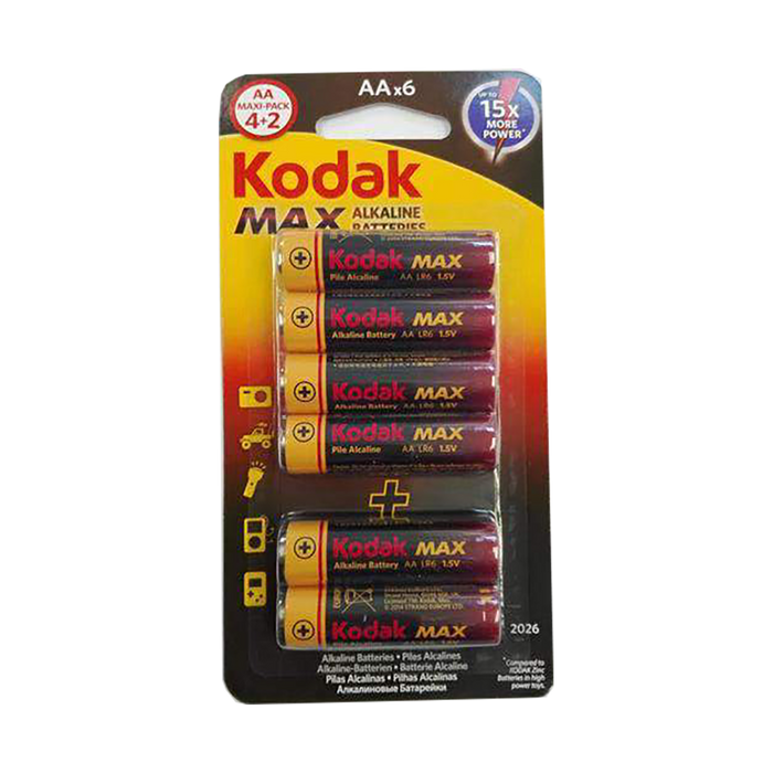 Kodak Max Alkaline Batteries AA 4+2 Pack