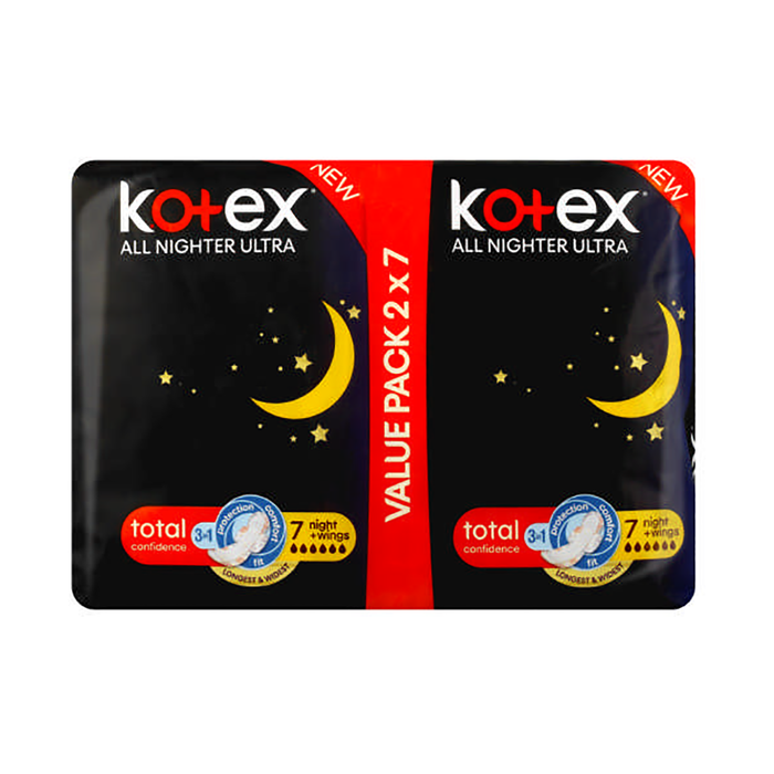 Kotex All Nighter Ultra Total Confidence 3-In-1 14 Pads