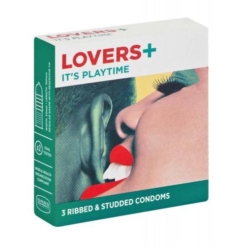 Lovers Plus Ribbed & Studded 3 Condoms - Med365
