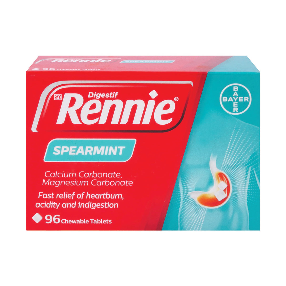 Rennie Antacid Spearmint 96 Tablets Med365