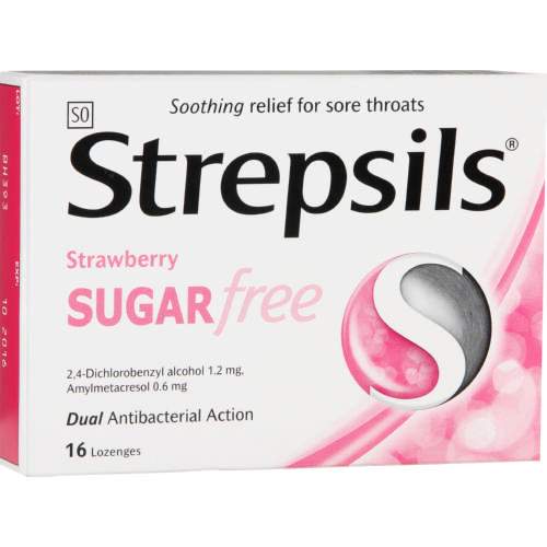 Strepsils Strawberry Sugar Free 16 Lozenges